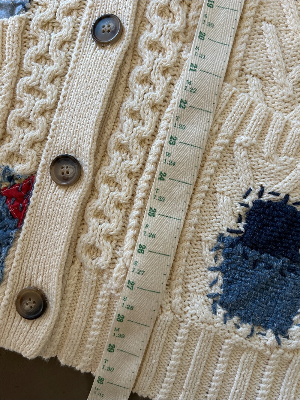 Rare Polo Ralph Lauren Women’s Cotton Cable Patchwork Cardigan Pockets Elbow M - Picture 13 of 14